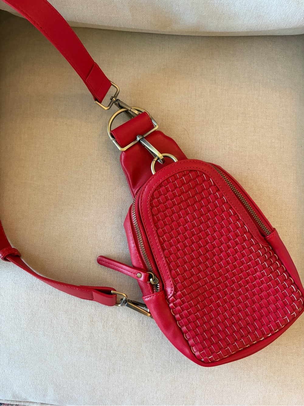Anthropologie Red Woven Crossbody Sling Bag